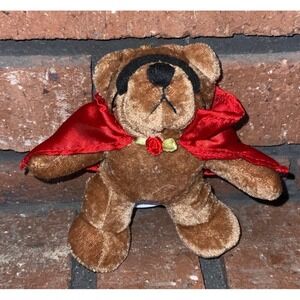 Toyorama Masked Hero Bear 4" Plush Brown Teddy with Red Cape and Rose Costume